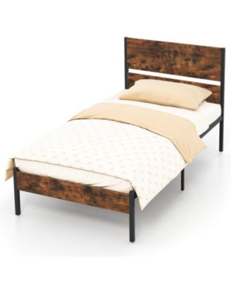 Twin Metal and Wood Platform Bed Frame with Headboard