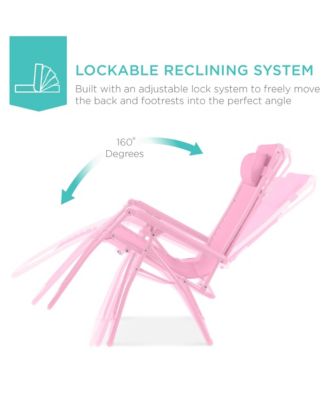 Folding Zero Gravity Recliner Patio Lounge Chair w/ Canopy Shade, Headrest, Tray