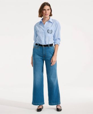 Petite Recover Denim Mid Rise Wide Leg Ankle Jeans