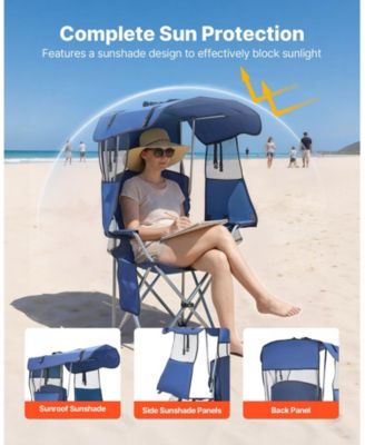 Camping Chair with Canopy Shade 330 lbs and Magazine Pocket