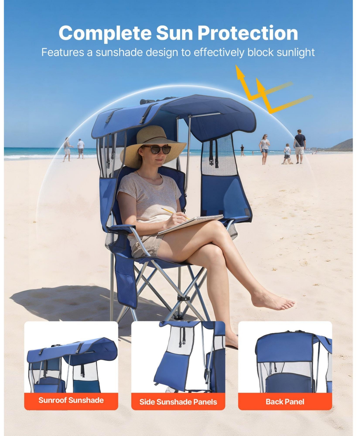 Mecale Camping Chair with Canopy Shade 330 lbs and Magazine Pocket