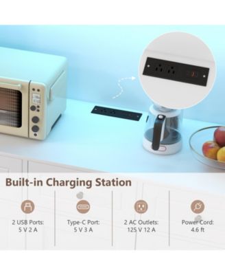 77 in Kitchen Pantry Storage Cabinet with LED Lights and Power Outlets