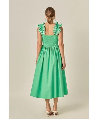 Women's Flower Embroidered Ruffle Midi Dress