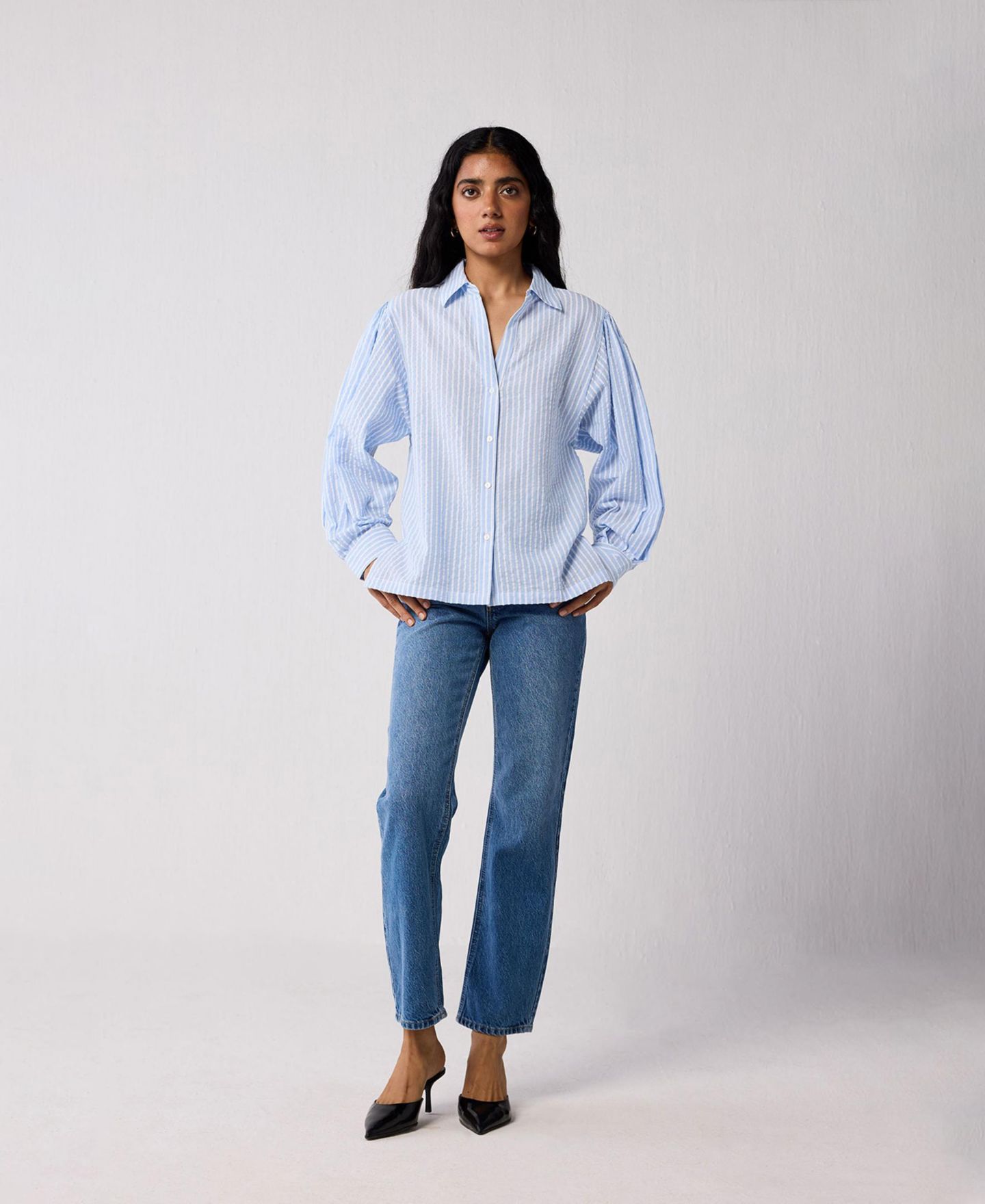 Женская рубашка Reistor Long Balloon Sleeves Striped — фото 7