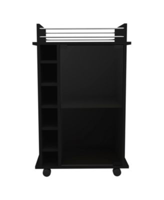 Bar Cart with 2 Shelves, 6 Wine Racks and 4 Casters, Glass Door Home Bar Cart