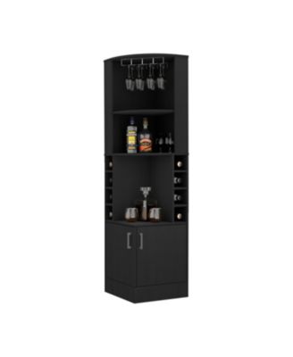 Corner Bar Cabinet 17.6 H x 12.7 W with 2 Cabinets 12 Wine Rack