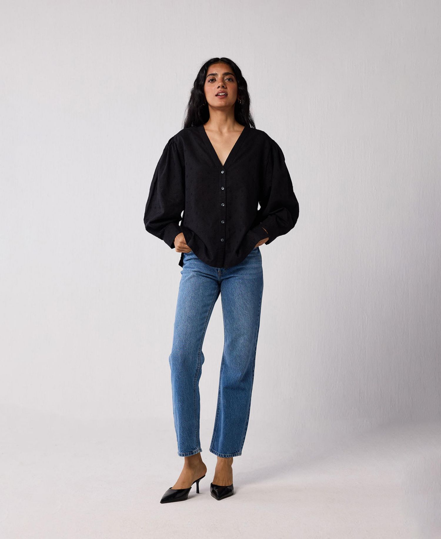 Women's Embroidered Shirt with Long Balloon Sleeves