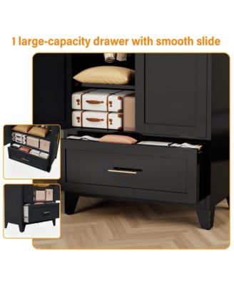 Wardrobe Cabinet, 60" Tall Armoire Wardrobe Closet with 1 Drawer, 2 Doors and Hanging Rod, Farmhouse Clothing Storage Cabinet for Bedroom