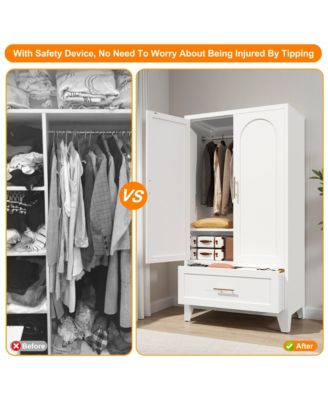 60 Inch Tall Farmhouse Armoire Wardrobe Closet, Clothing Storage Cabinet with 2 Doors, 1 Drawer and Hanging Rod for Bedroom