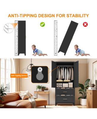 71" Tall Metal Armoire Wardrobe Closet, Clothing Storage Cabinet with 2 Doors, 2 Drawers, Hanging Rod and Shelf for Bedroom