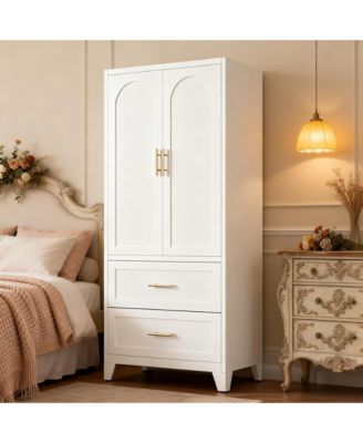 Metal Wardrobe Cabinet, 71" Tall Armoire Wardrobe Closet with 2 Doors, 2 Drawers, Hanging Rod and Shelf, Storage Cabinet for Bedroom