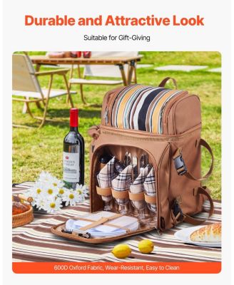 4-Person Picnic Backpack with Insulated Cooler, Blanket and Tableware Set