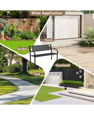 50 Inches Garden Bench with Patterned Backrest and Curved Armrests