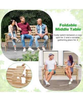 Outdoor Fir Wood Bench with Foldable Middle Table