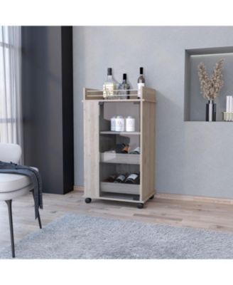 Glass Door Bar Cart with Bottle Holder and Casters