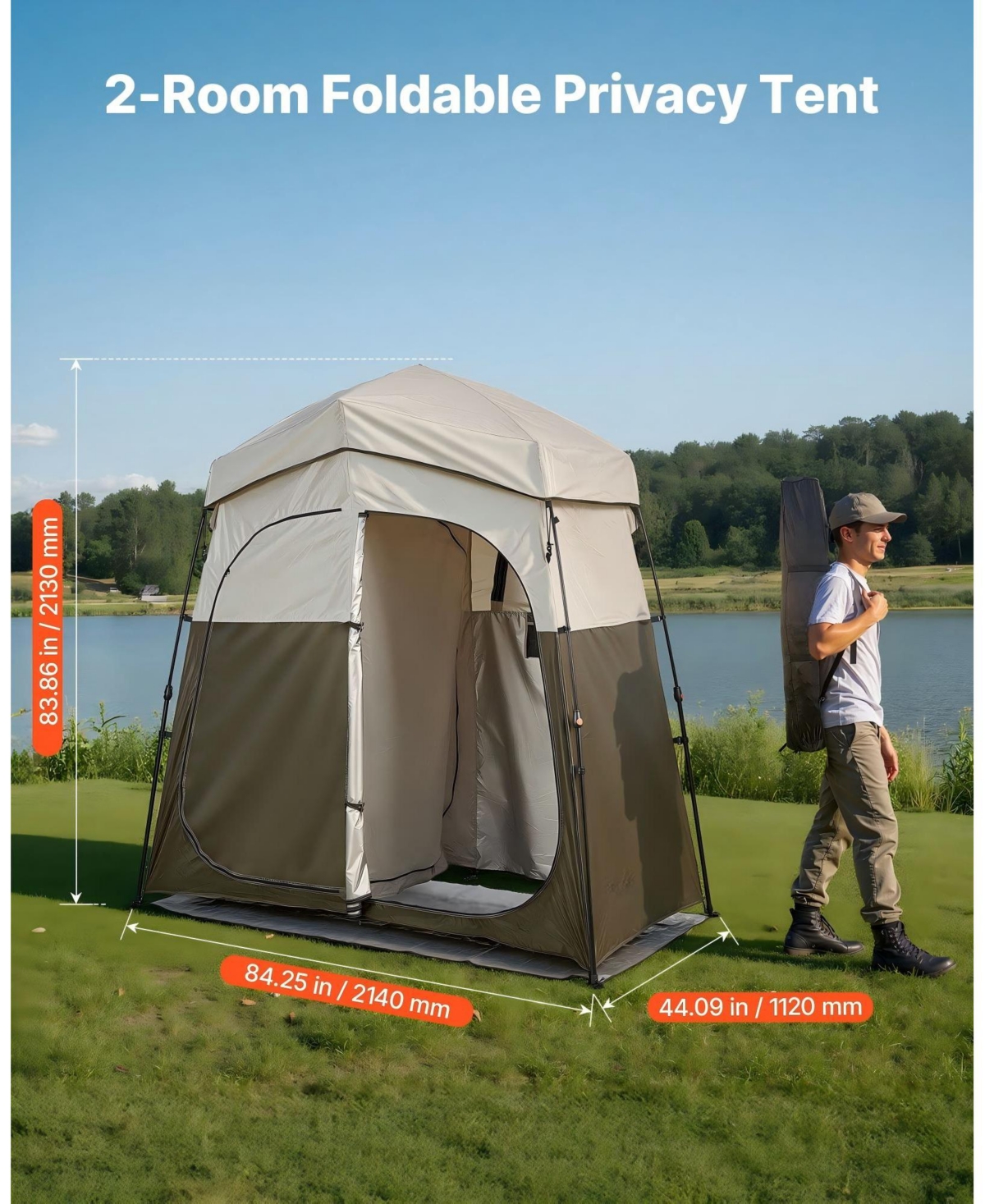 Gouun 2-Room Portable Camping Shower and Changing Tent with Stakes