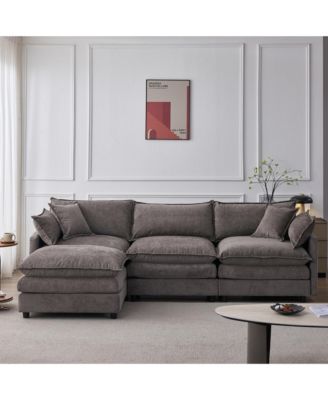 L-Shaped Modular Sectional Sofa, 105" 3-Seater Convertible Chenille Couch with Removable Ottoman for Living Room Decor