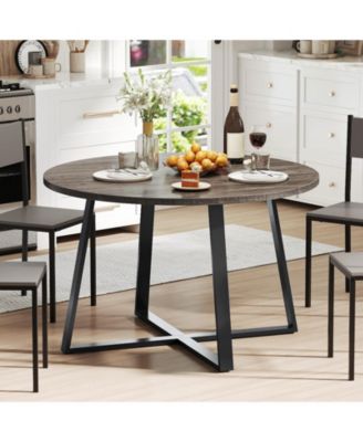 47 Inch Round Dining Table with Stable X-shaped Base and Round Thickened Tabletop.