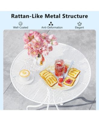 3 Piece Metal Bistro Patio Round Table and 2 Folding Chairs Set