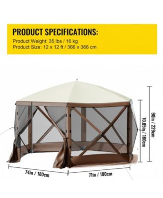  6-Sided Pop-Up Gazebo Screen Tent with Mesh Windows