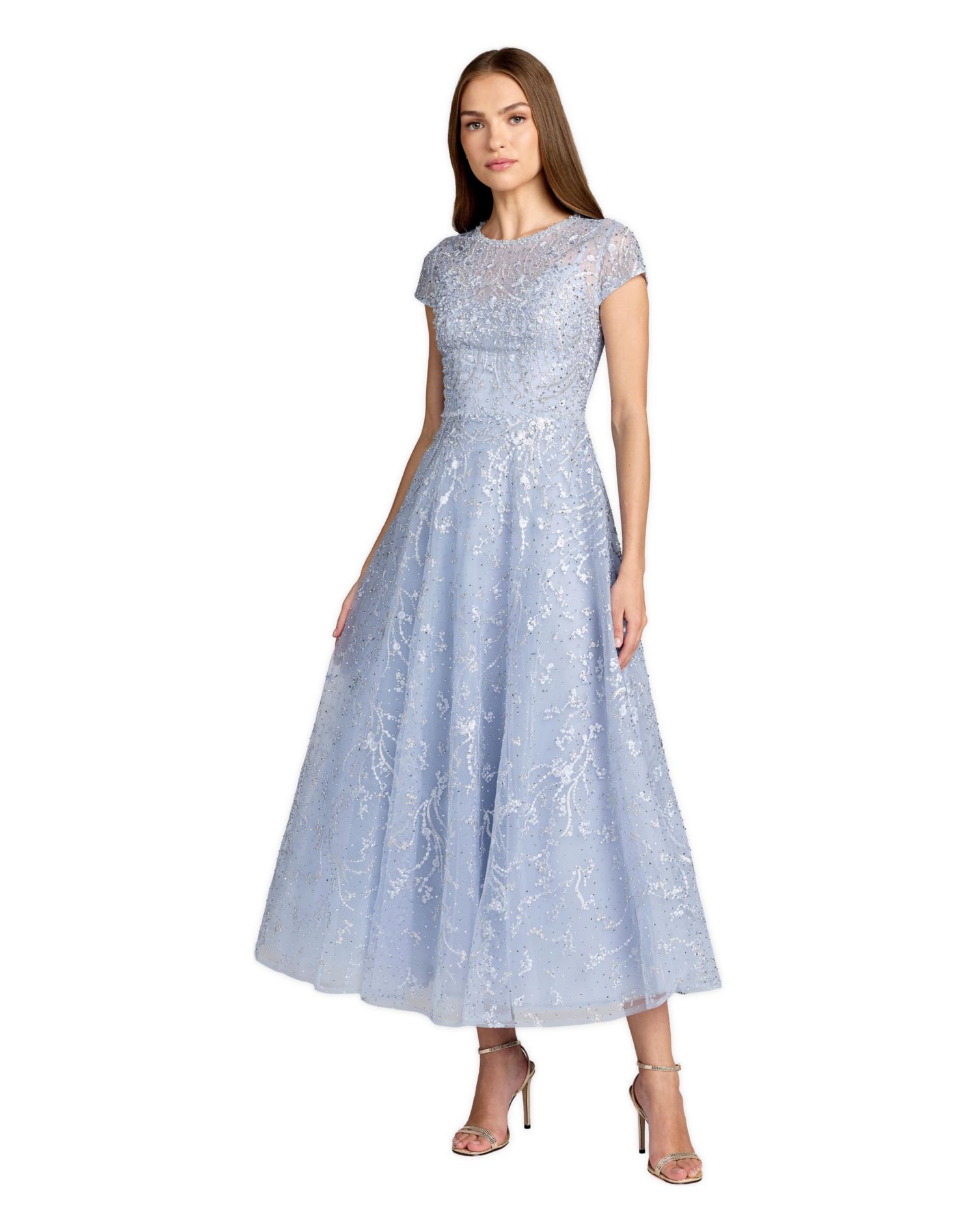 Women's Embellished High Neck Cap Sleeve A Line Dress