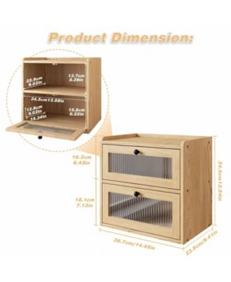 Double Layer Wooden Bread Box with Window Ventilation Pine Construction Countertop Storage