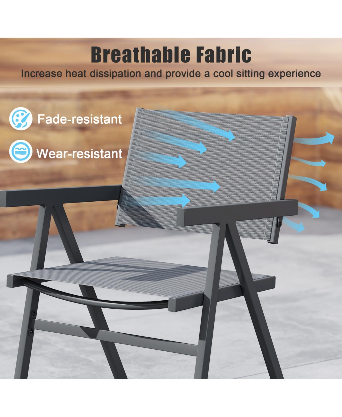 Slickblue Patio Chairs Set of 2 Outdoor Dining Chair with Breathable Fabric Seat-Set of 2