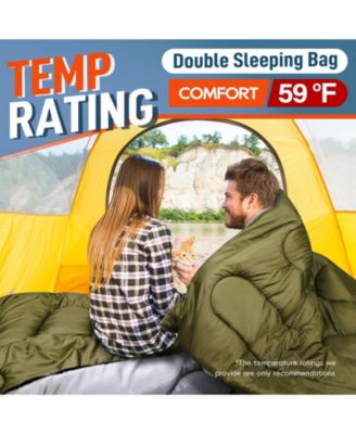 Double Sleeping Bag Adults Pillow Queen Two Person Camping Hiking Backpacking All Season Cold Warm