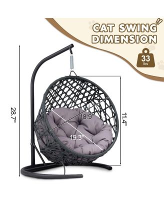 Cat House Swing Bed, Indoor Egg Chair with Cushion, Rattan Look, for Small Pets