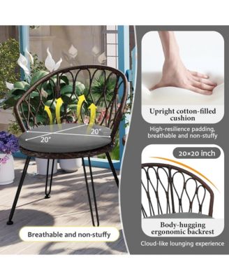 Rattan Balcony Furniture Set of 3, Weather Resistant Wicker Bistro Chairs with Round Glass Table, Perfect for Patio, Backyard and Garden
