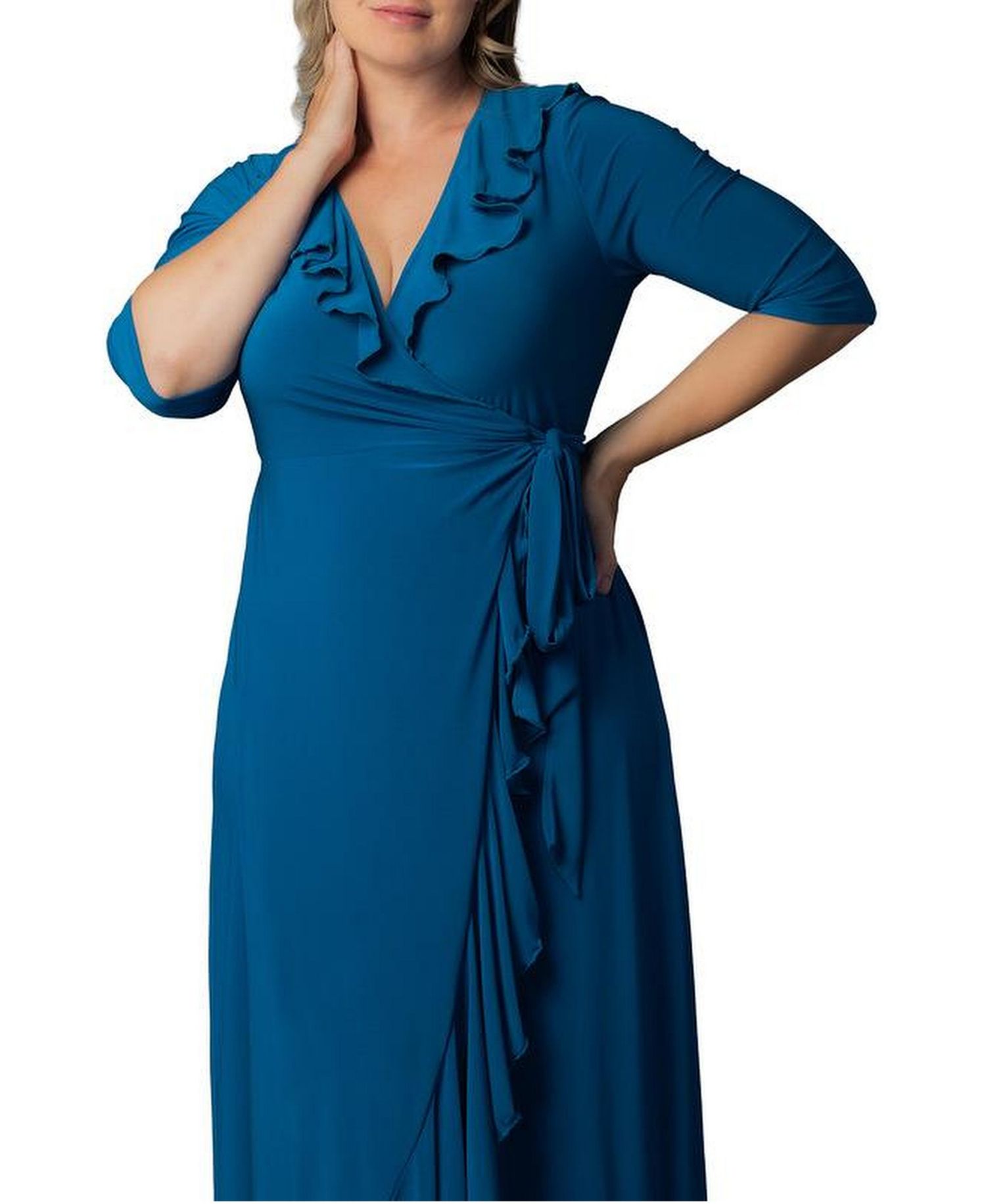 Plus Size Maritime Ruffle Maxi Dress with Sleeves