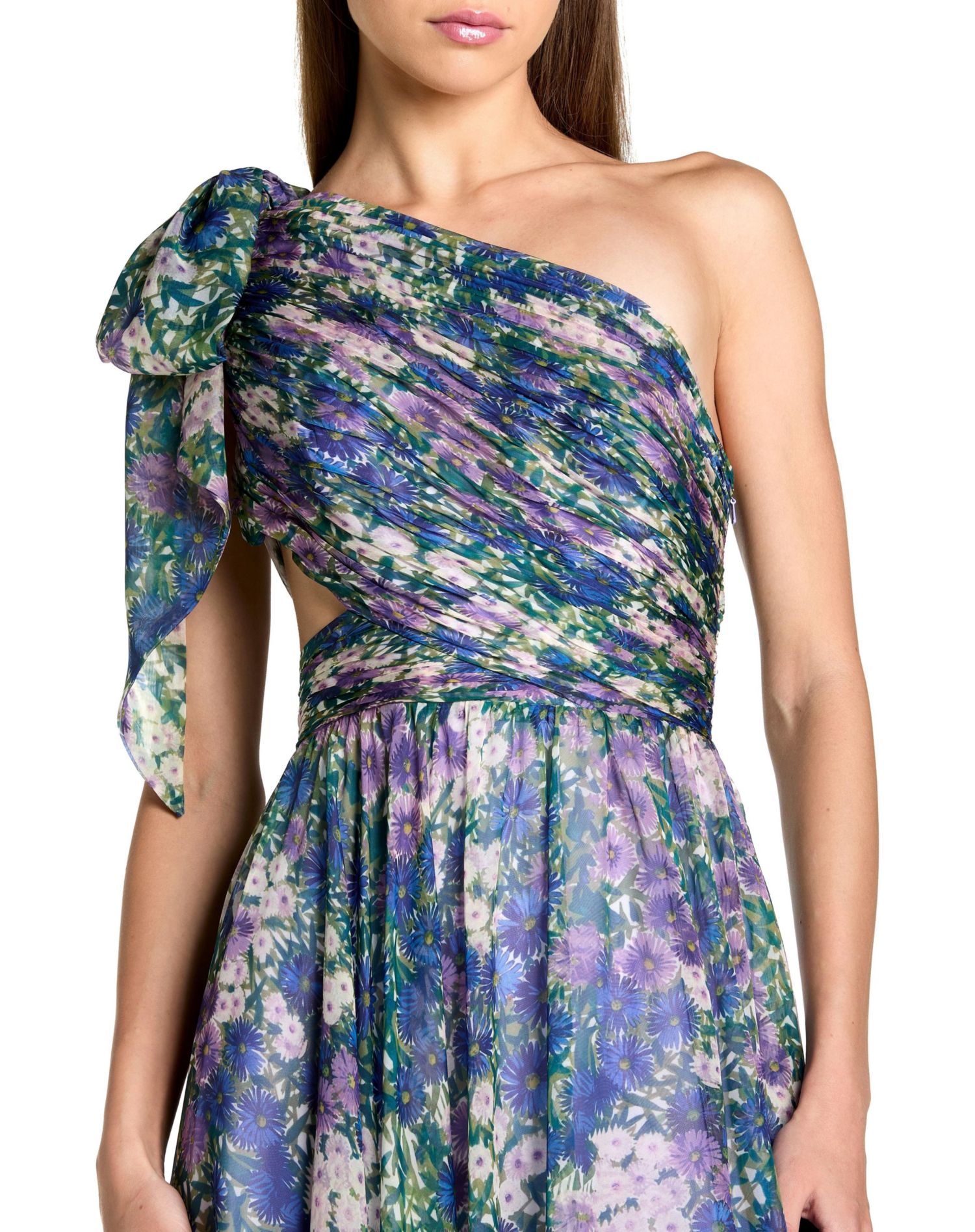 Women's One Shoulder Floral Maxi Gown with Side Cutout