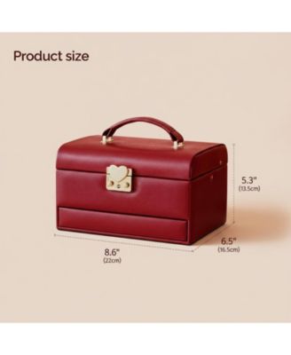 3 Layers Leather Jewelry Storage Box with Lock Mirror Drawers for Necklaces Earrings Bracelets Rings