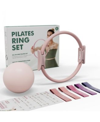 Pilates Ring Set - 14" Magic Circle (38 lbs Resistance), 9.8" Pilates Ball, 5 Resistance Bands, and Exercise Guide Included for Home Workouts