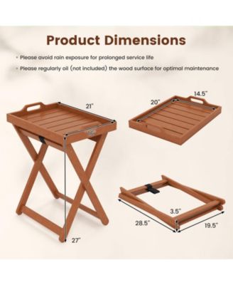 Outdoor Wood Tray Table Portable Side End Table with Folding Frame