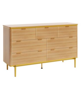 Bedroom 7-Drawer Dresser, 54in Wide Fluted Wood Chest with Curved Front, Gold Handles, TV Stand Storage Cabinet.