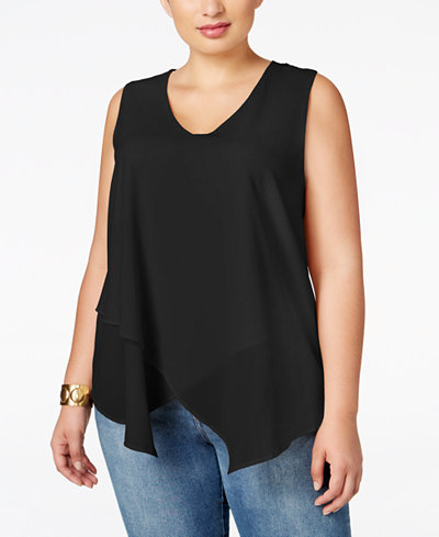Monteau Plus Size Layered Lace-Back Top