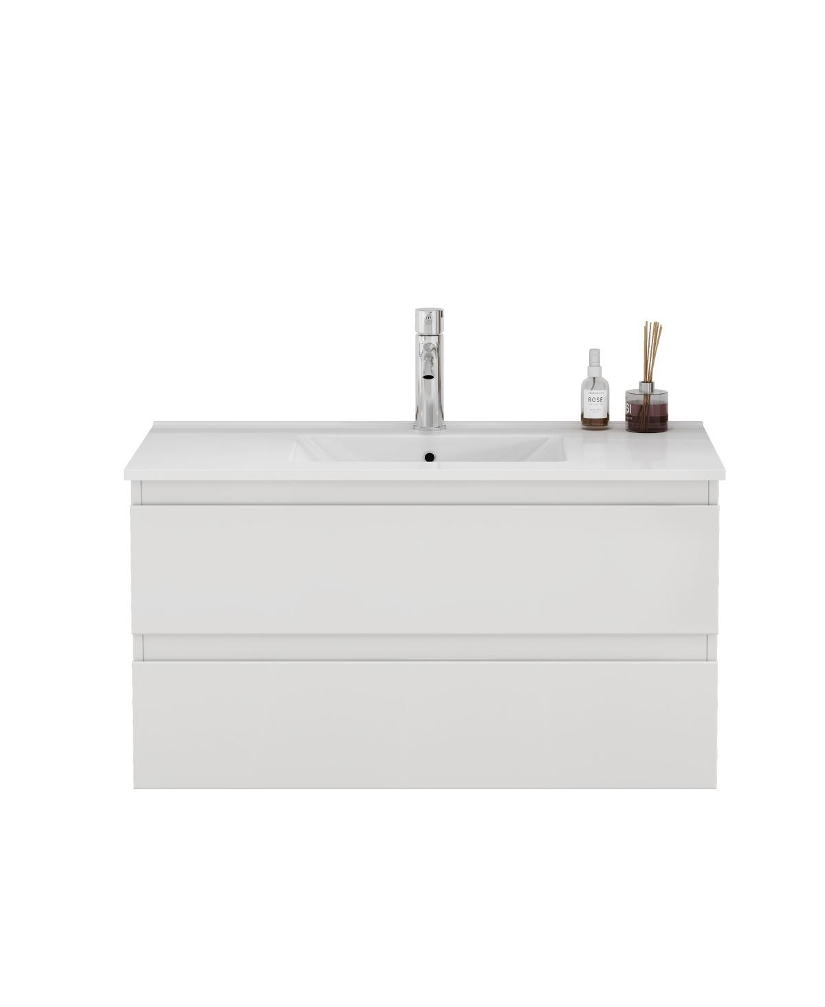 Sillysis Walnut Freestanding Bathroom Vanity with Sintered Stone Top, Ceramic Sink, Soft Close Storage