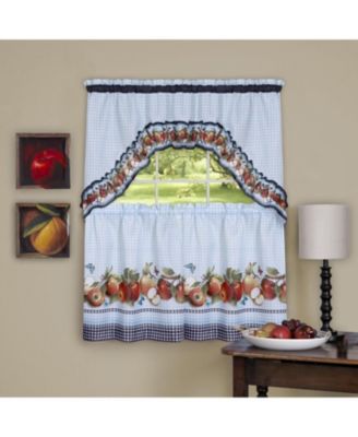 Gala Apple 3 Piece Rod Pocket Cafe Cottage Semi Sheer Kitchen Curtain Tier And Valance Set