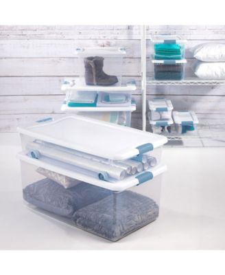 25 Quart Latching Storage Box, Stackable Bin with Latch Lid, 12 Pack