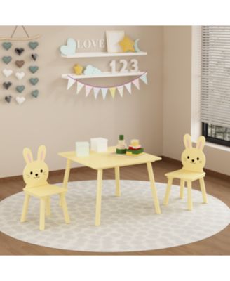 3 Piece Kids Table and Chairs Set, with 2 Bunny Chairs, Activity Play Table Set, for Study, Drawing, Play, Boys and Girls Gift for Ages 2+