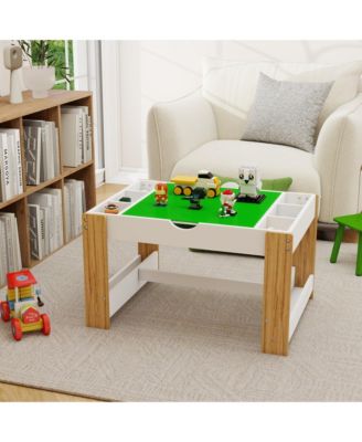 Kids 2 in 1 Play Table with 7 Storage Compartments and Bookshelf, Modern Activity Learning Table Game Furniture