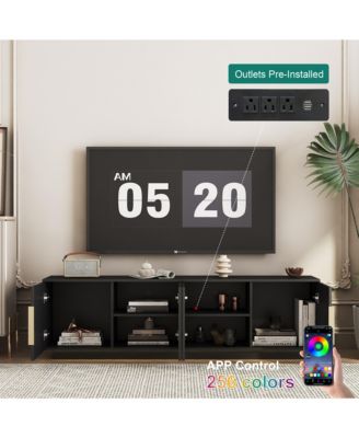 68" Modern Wooden Entertainment Center with Storage, LED Media Console with 16 Color Lights, TV Stand Compatible with 55 60 65 Inch TV