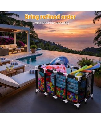 2PCS Extra Large Mesh Pool Storage Bins w/ Mesh Cover Net for Pool Floats