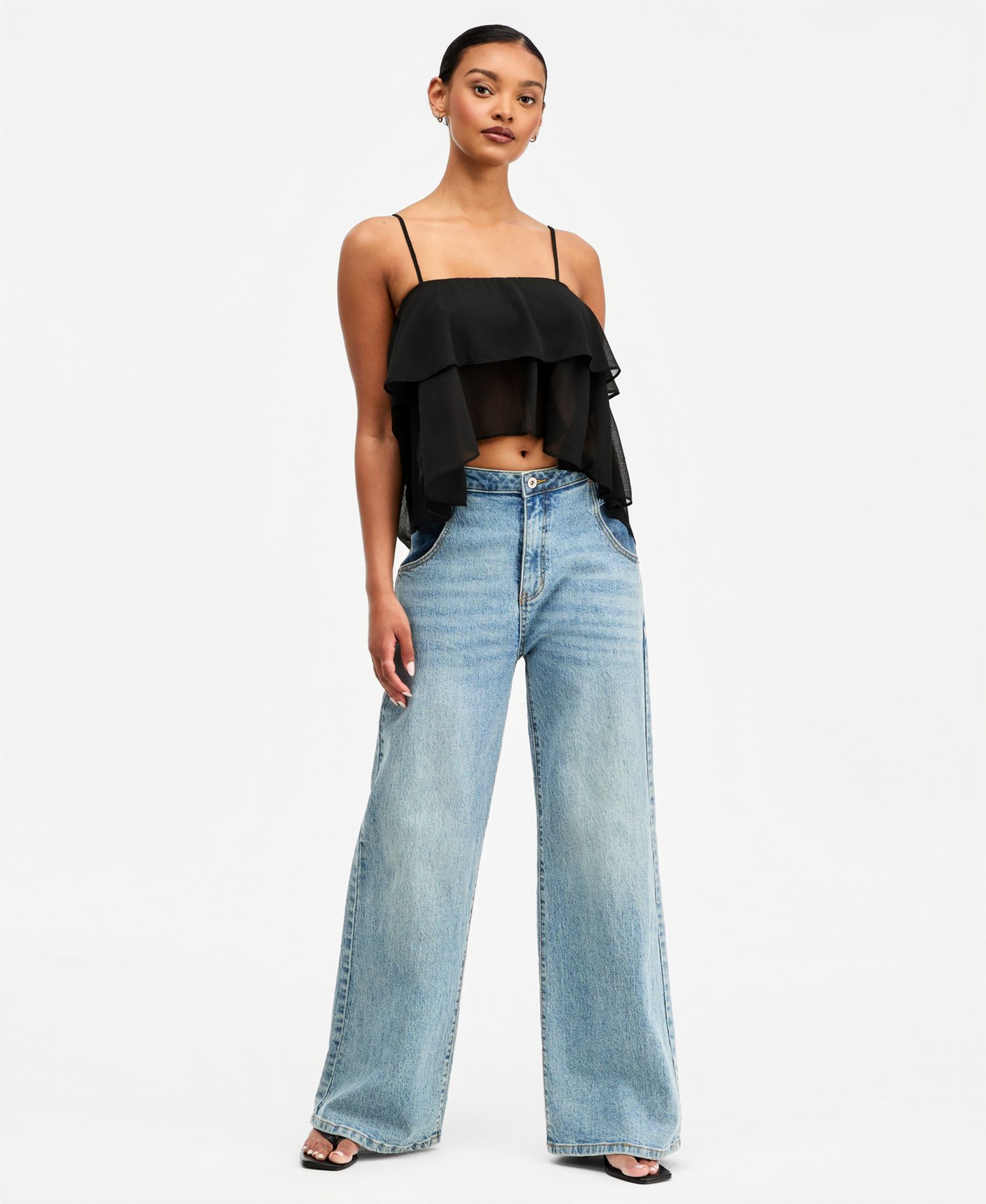 Women's High-Low Hem Tiered Chiffon Tank Top