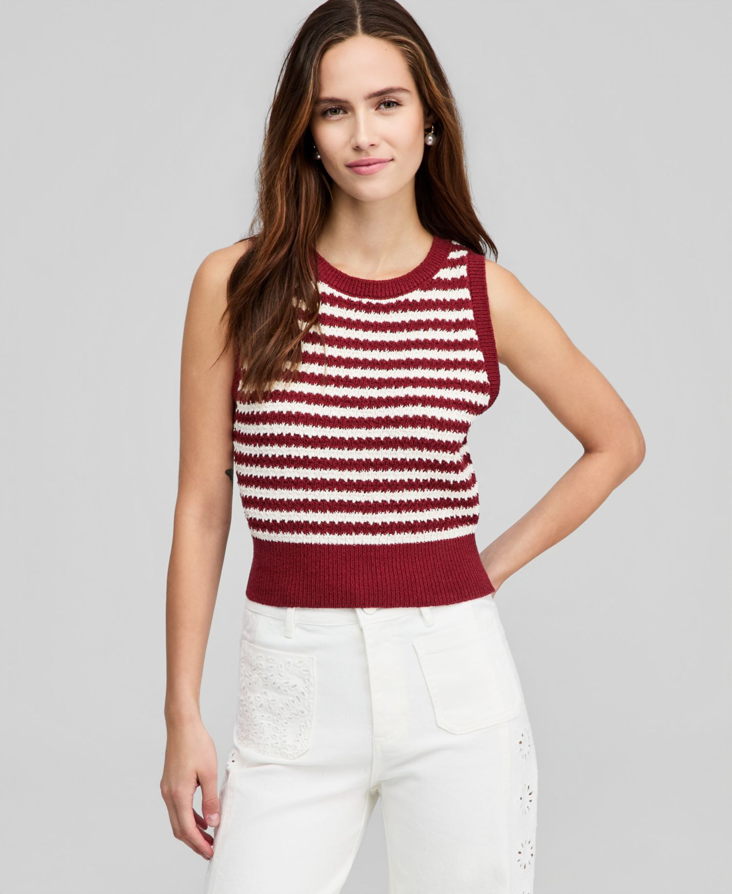 Petite Open-Stitch Striped Sweater