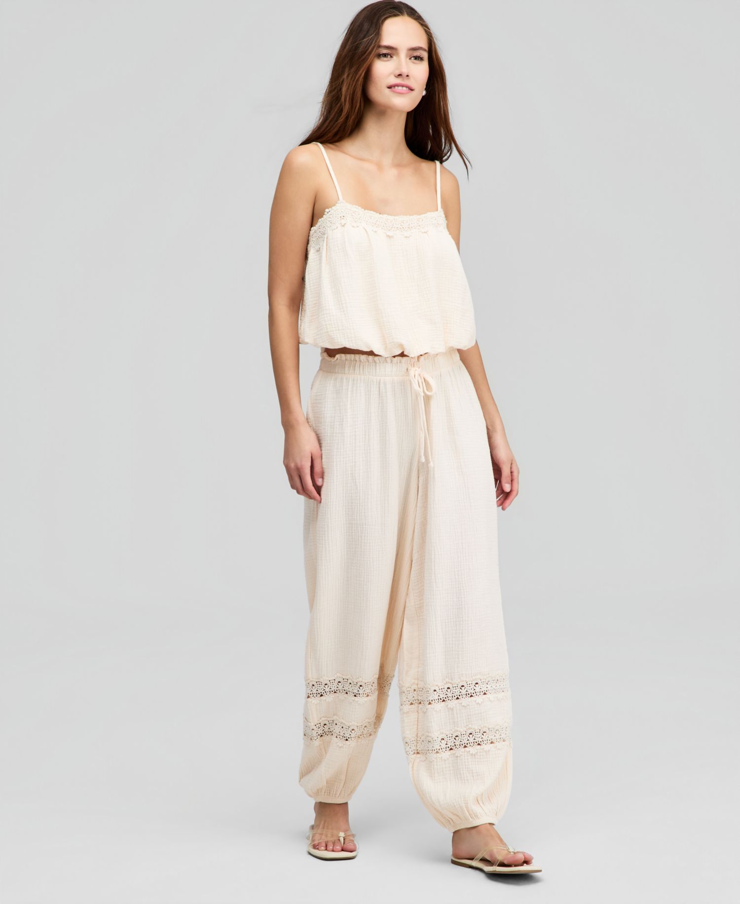 Plus Cotton Crochet-Trim Bubble-Hem Top