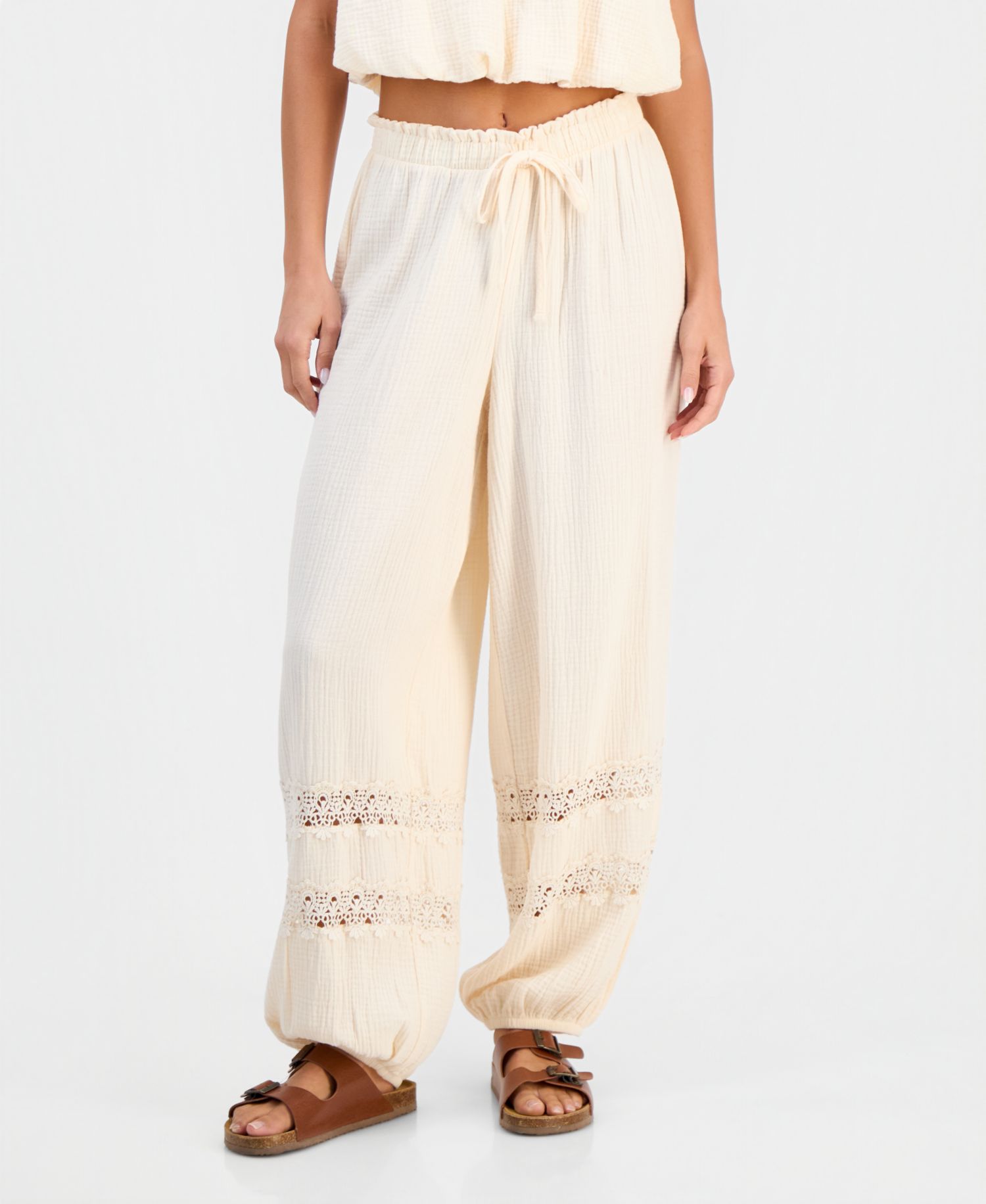 Women's Cotton Crochet-Trim Jogger Pants