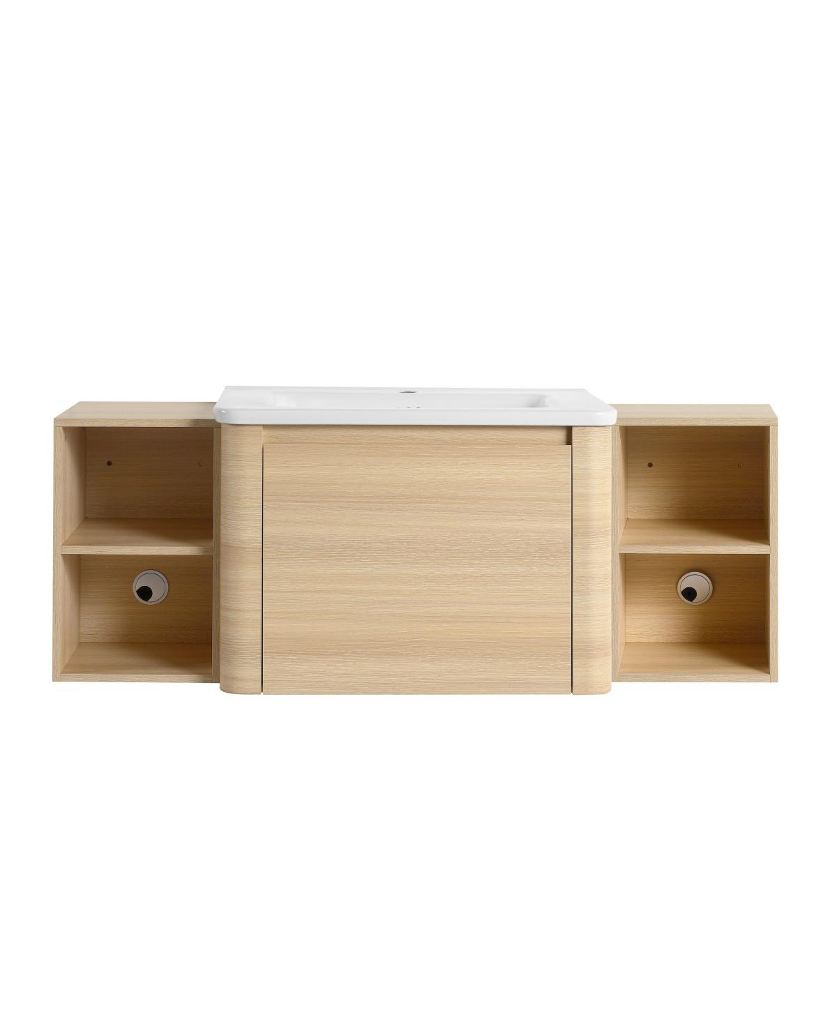 Sillysis Inch Wall Mounted Bathroom Vanity with Ceramic Sink, Soft Close Door and Plywood Cabinet