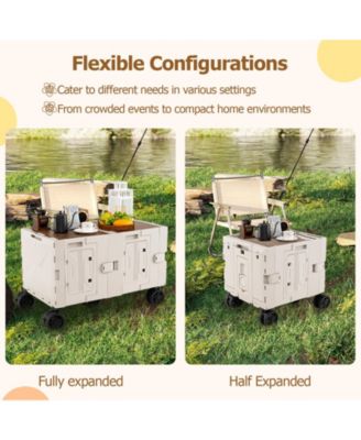 Large Foldable Utility Cart with 2-Tier Storage Crates and Telescoping Handle
